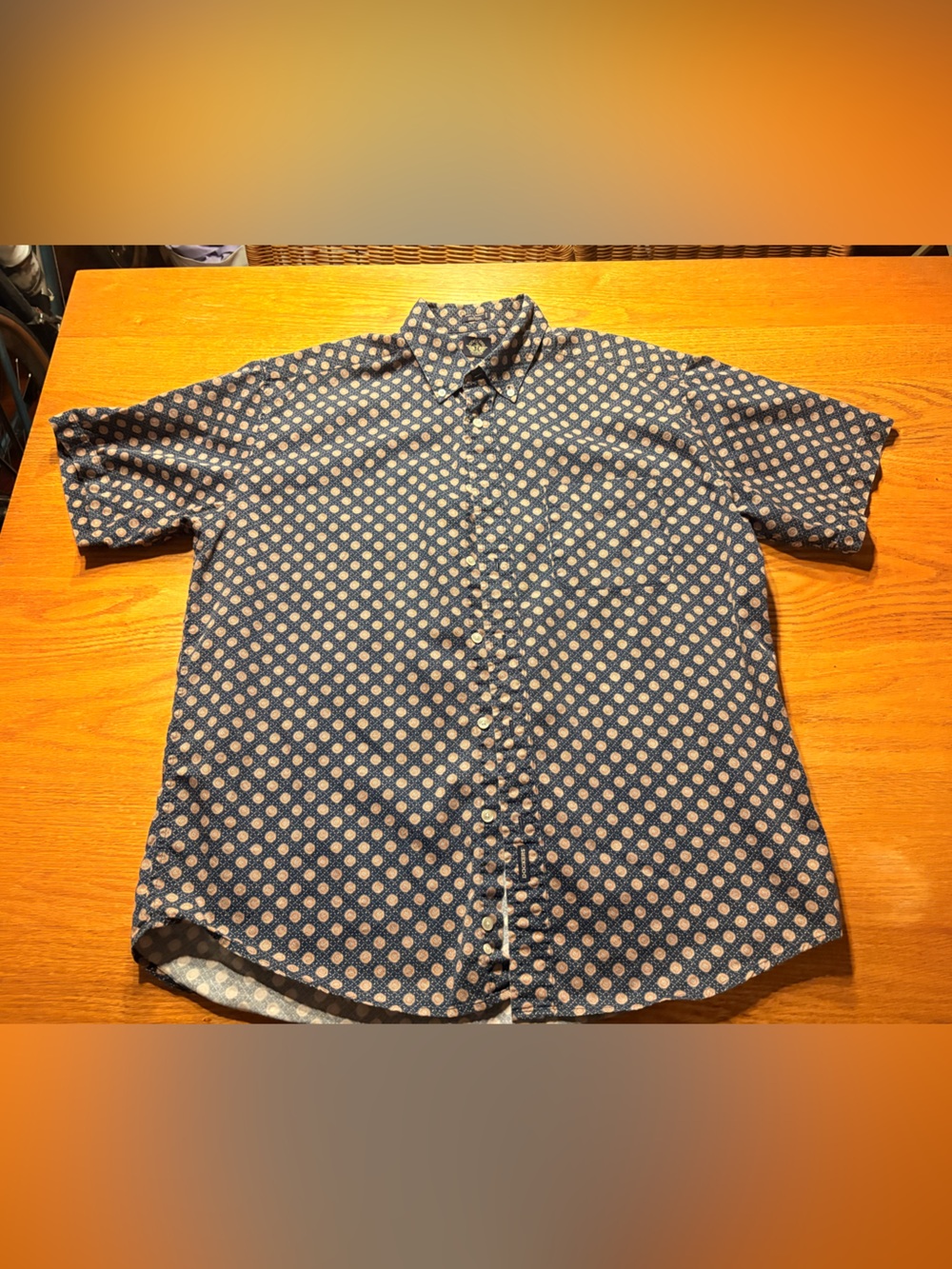 Dockers Blue Patterened Short Sleeve Button Down Front Pocket Shirt L